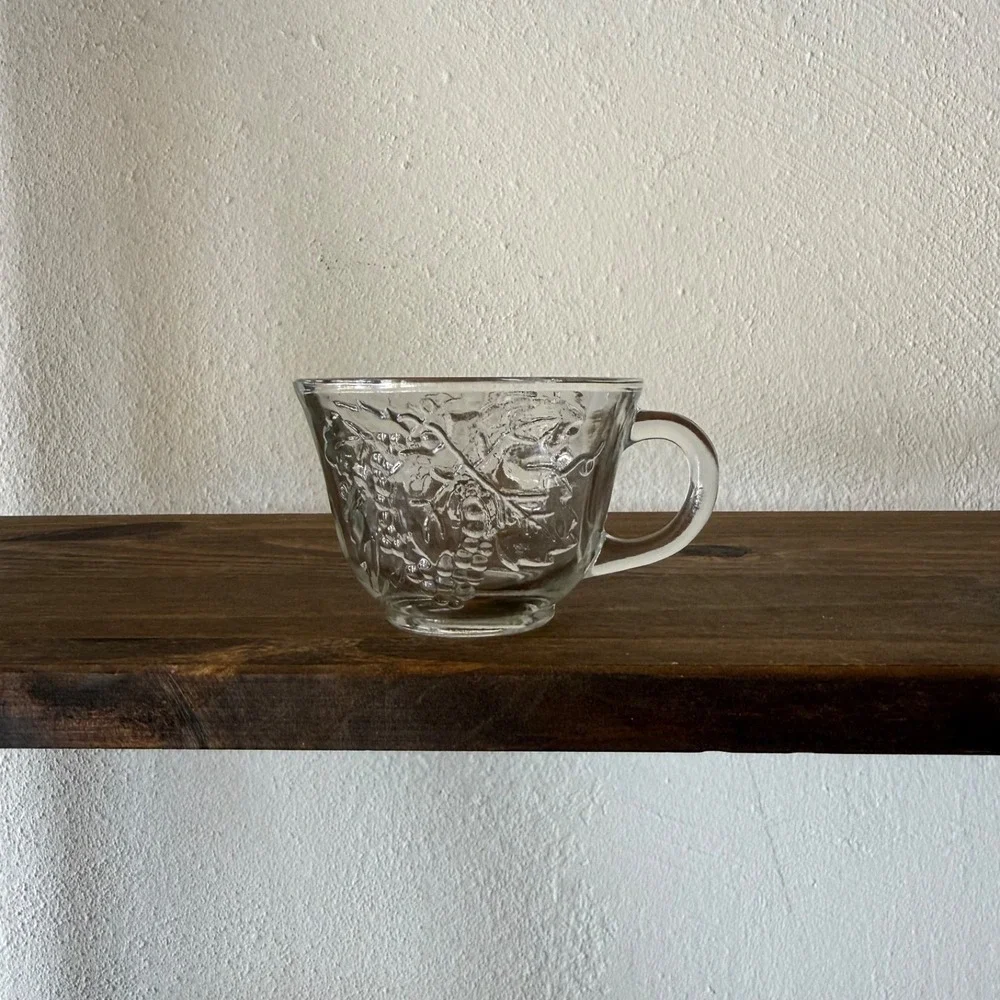 Vintage‎ Anchor Hocking Clear Grapevine Punch Cup Pressed Glass Mug